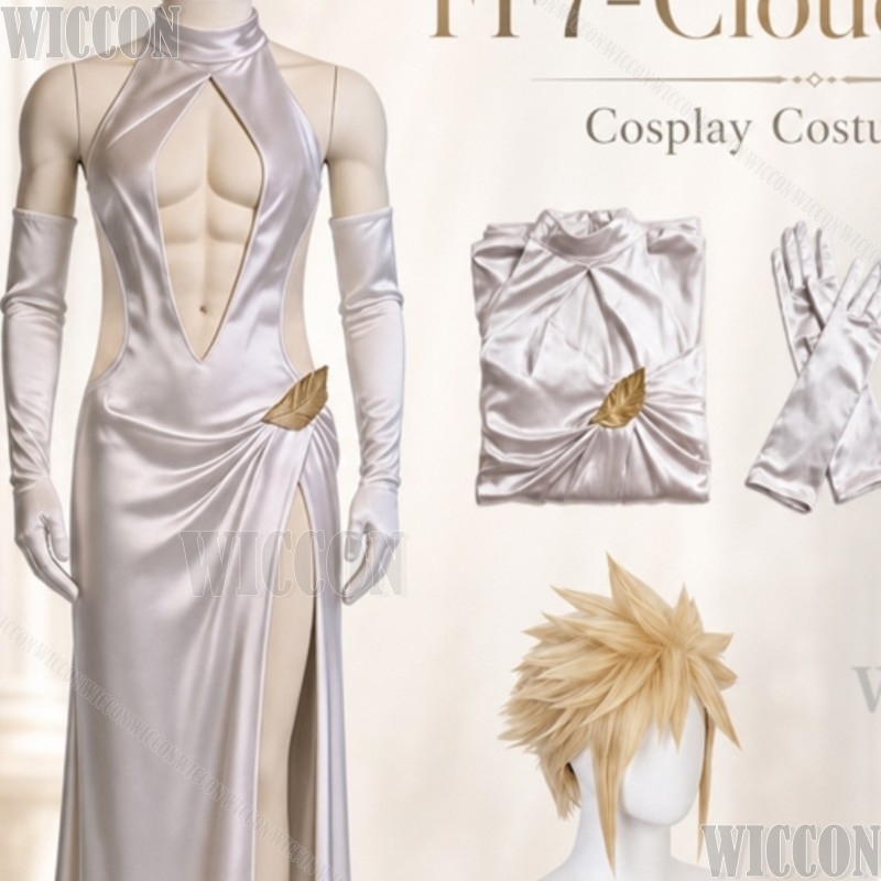 Evening Gown - FF7 コスプレ クラウド ハイスリット ウェディングドレス ガウン