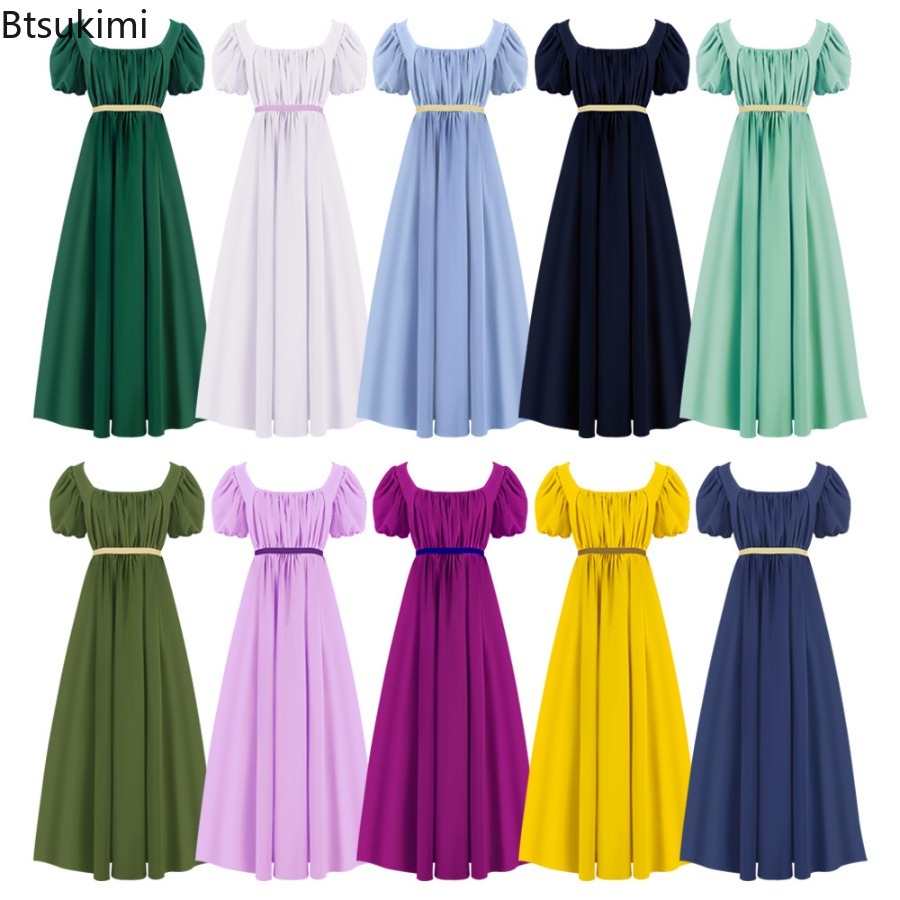 Evening Gown - ヴィンテージ・リージェンシー風イブニングドレス、ビクトリア朝風ボールガウン、コスプレ衣装、女性用ドレス、エンパイアライン、ハイウエスト、半袖、ハロウィーンコスチューム。