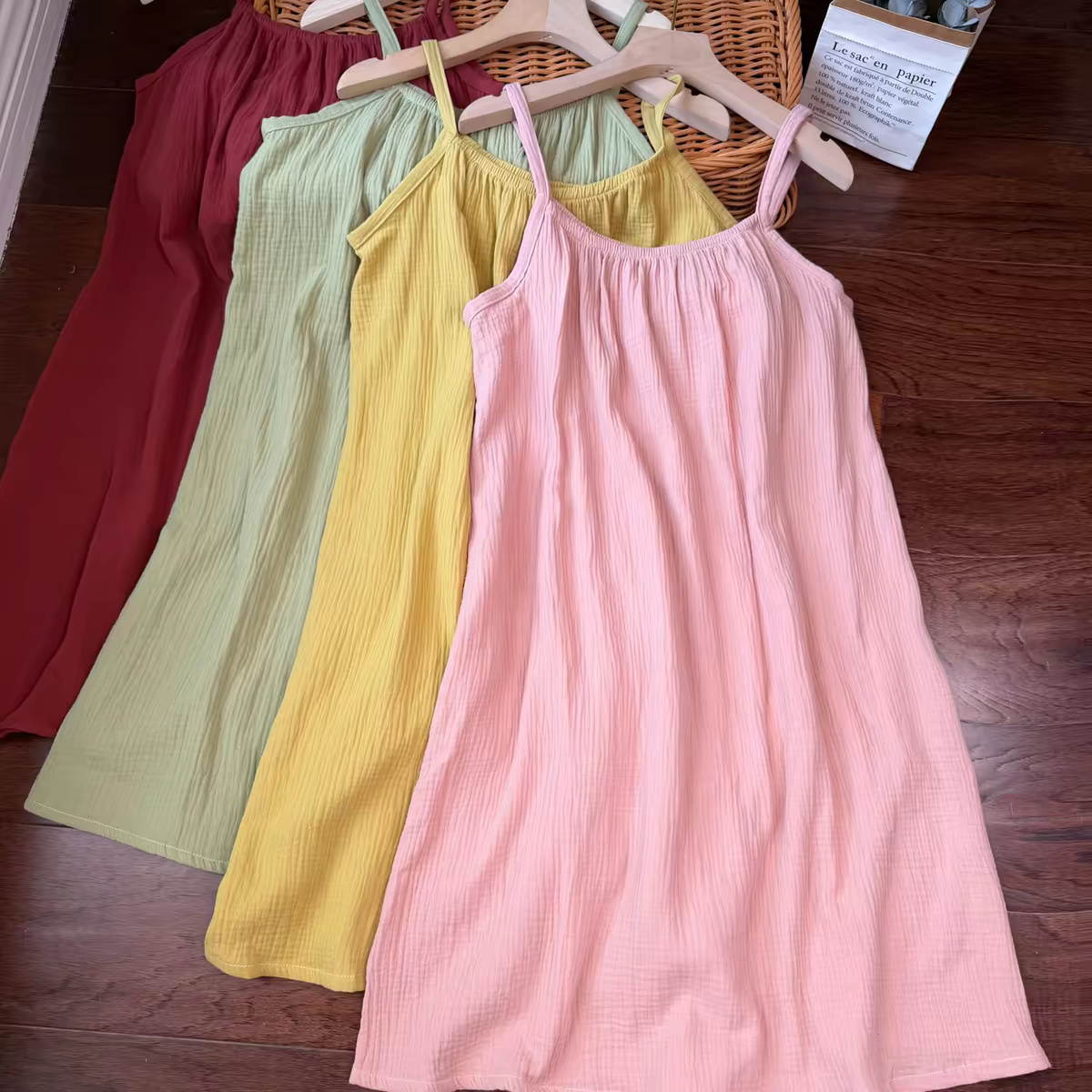 Midi Dress - レディース100%コットンガーゼワンピース、調節可能なストラップ付きカジュアルロングミディ丈エレガントブラックドレス、夏のパーティー、休日、ビーチに最適