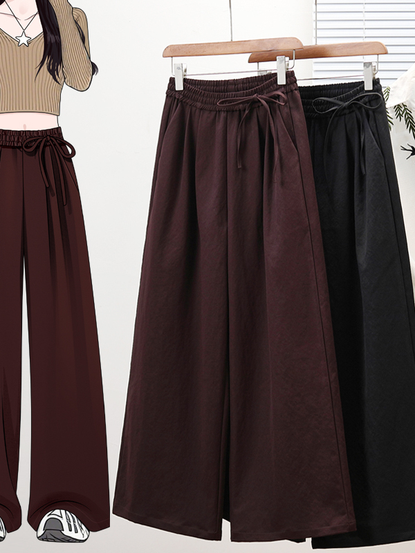 Tailored Trouser Wide - カジュアル仕立てのワイドレッグパンツ女性プラスサイズ弾性ストレートカットフロアレングスパンツルーズフィットドレープ秋スタイル