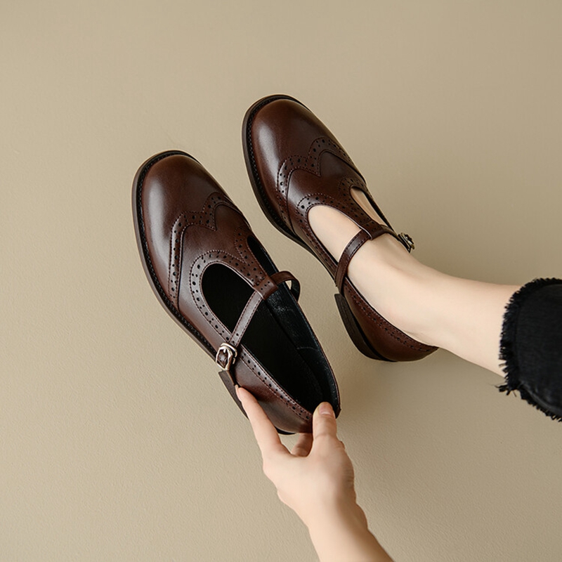Womens Heels - 女性のためのスプリットレザーシューズ,ラウンドトゥマリアの靴,ローヒール,オックスフォードポンプ,春秋,新しい