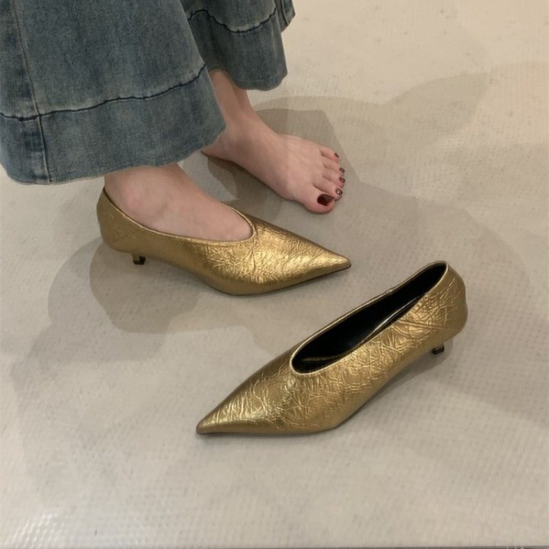 Womens Heels - 2025年秋新作 通勤風 フラットヒール 浅口 ポインテッドトゥ シングルシューズ