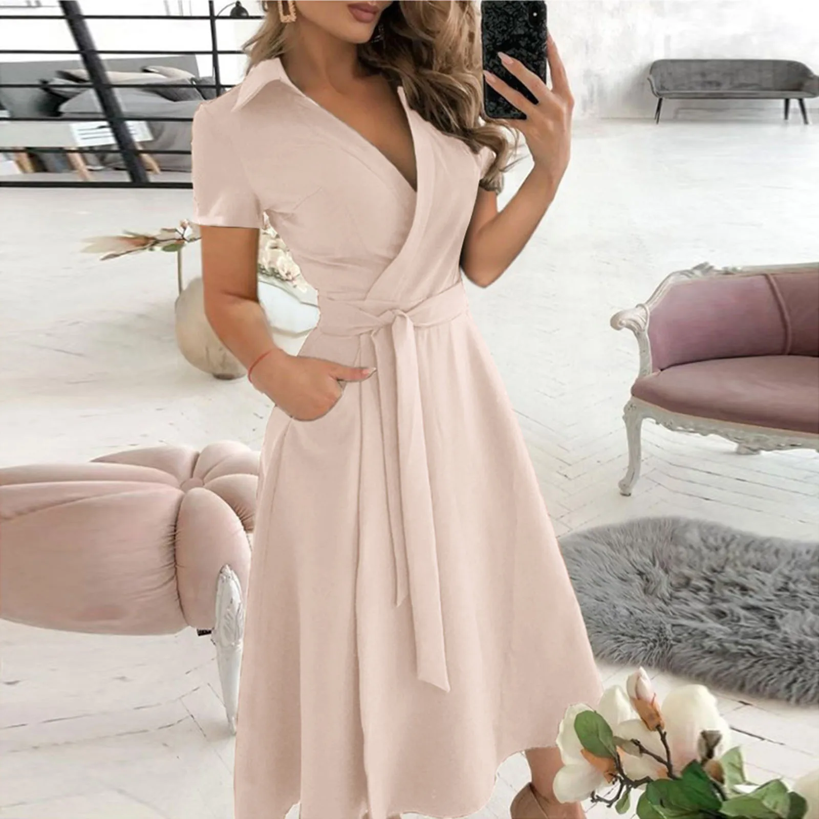 女性の長袖シャーリングオフィスドレス,Vネックのヒップドレス - Women'S Red Formal Wear のレビューと価格