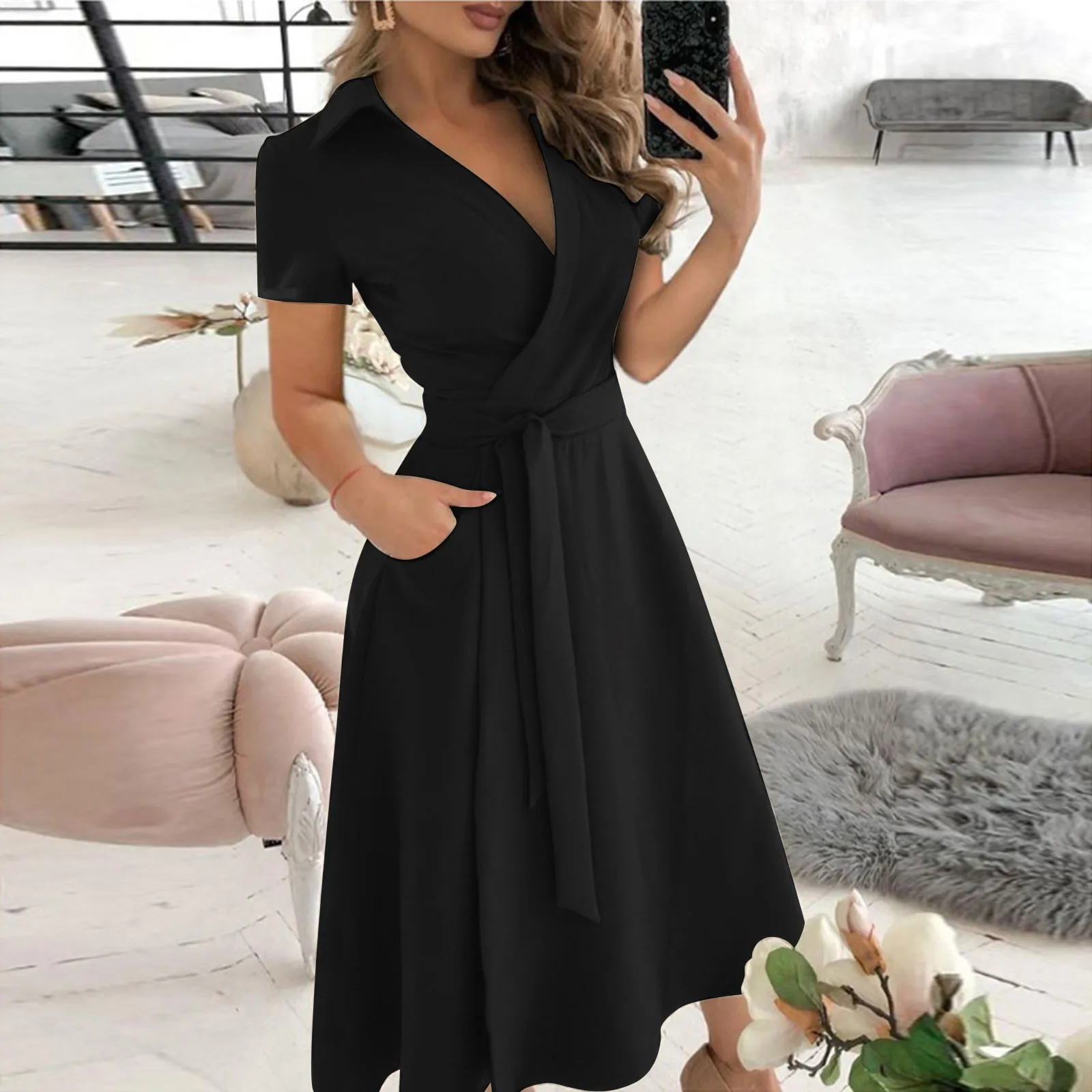 女性の長袖シャーリングオフィスドレス,Vネックのヒップドレス - Women'S Red Formal Wear のレビューと価格