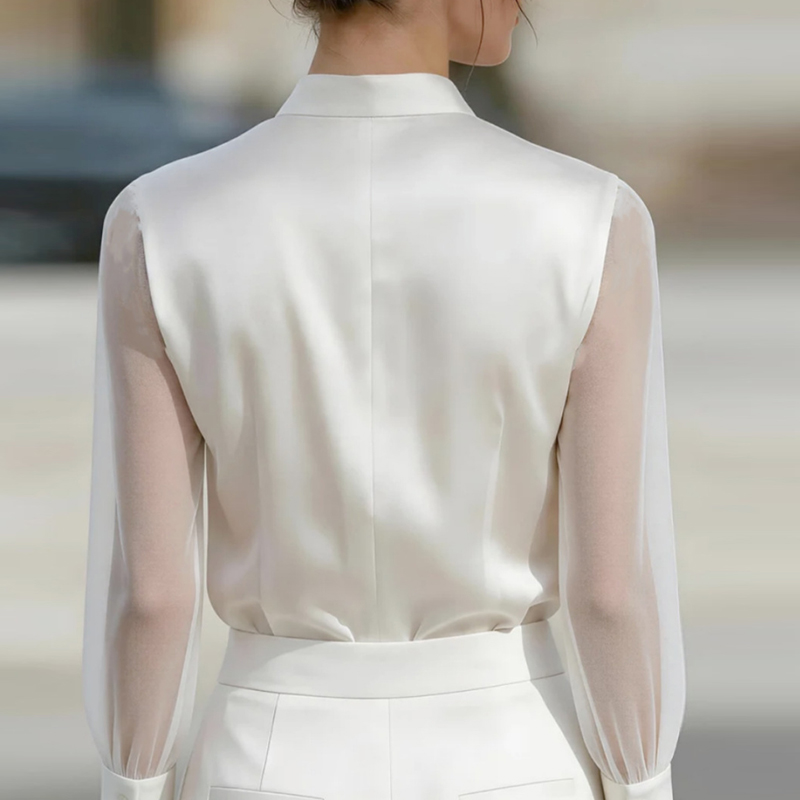 新しいメッシュシースルーファッションシャツ レディース ルー - Silk Blouse のレビューと価格