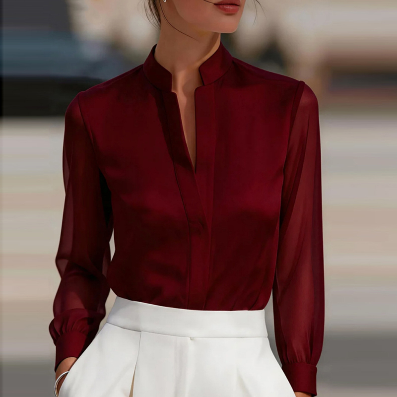 新しいメッシュシースルーファッションシャツ レディース ルー - Silk Blouse のレビューと価格