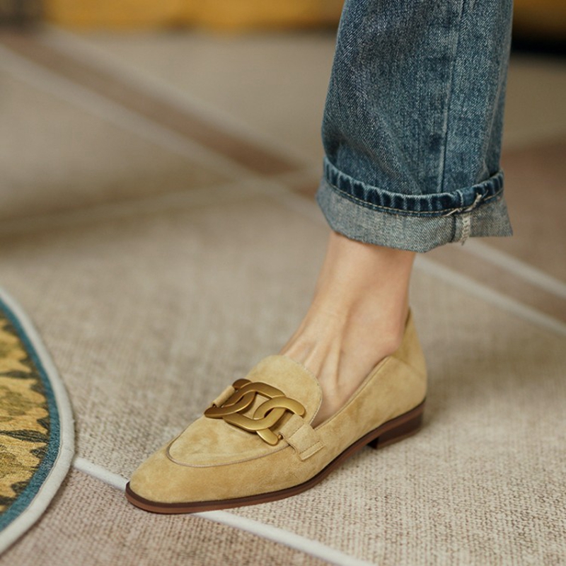 女性用スエードレザーモカシン,ラウンドトゥのローヒールシュー - Womens Heels のレビューと価格