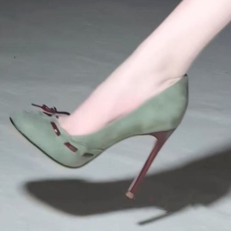気質抜群のハイヒール、ラウンドトゥ、浅履きスエード、蝶結び、 - Womens Heels のレビューと価格