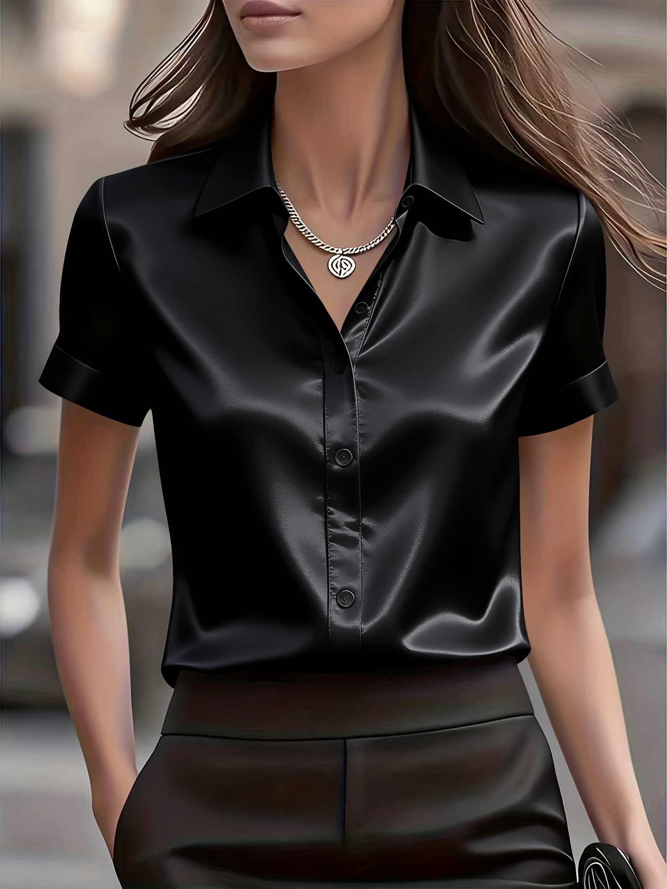 エレガントなスリムフィットシルクブレンド通勤シャツ、多用途な - Silk Blouse のレビューと価格