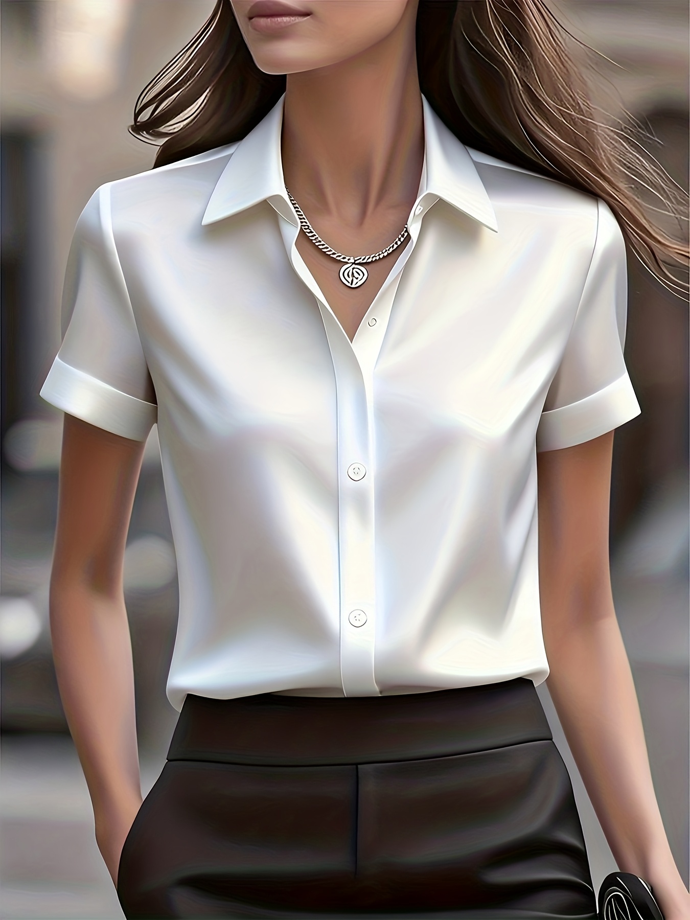 エレガントなスリムフィットシルクブレンド通勤シャツ、多用途な - Silk Blouse のレビューと価格