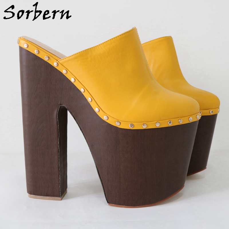 Sorbern-女性用の光沢のあるミュール,ハイヒールの靴, - Pump Heel Block のレビューと価格
