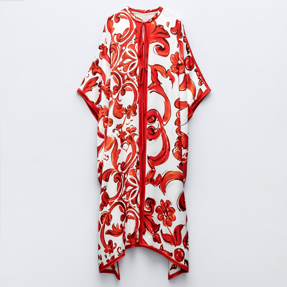 2026 夏の新しい女性赤白ヴィンテージプリントルーズロング - Women'S Red Formal Wear のレビューと価格